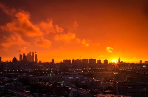 Sunset over Moscow skyline